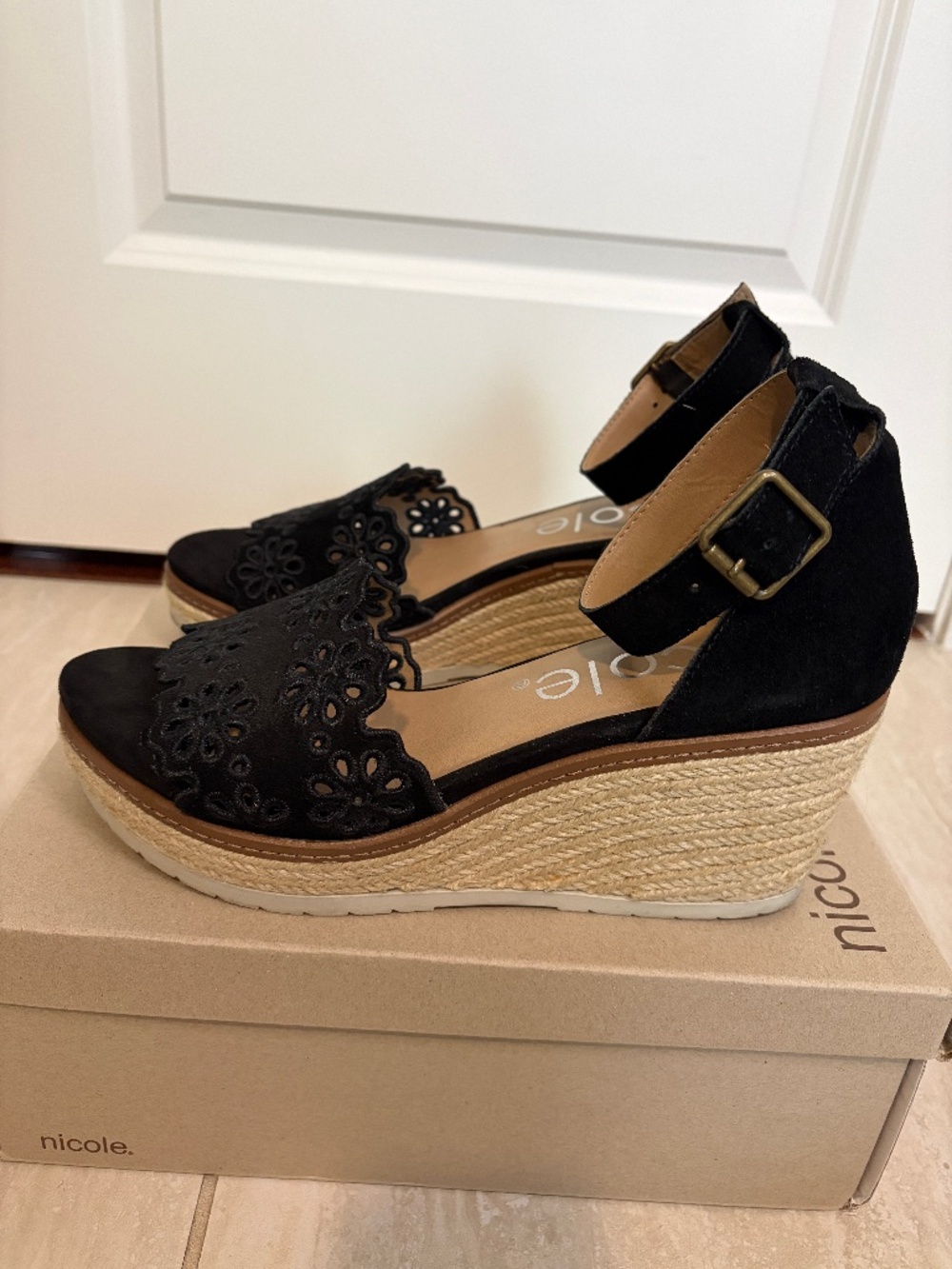 Nicole Black Suede Wedges